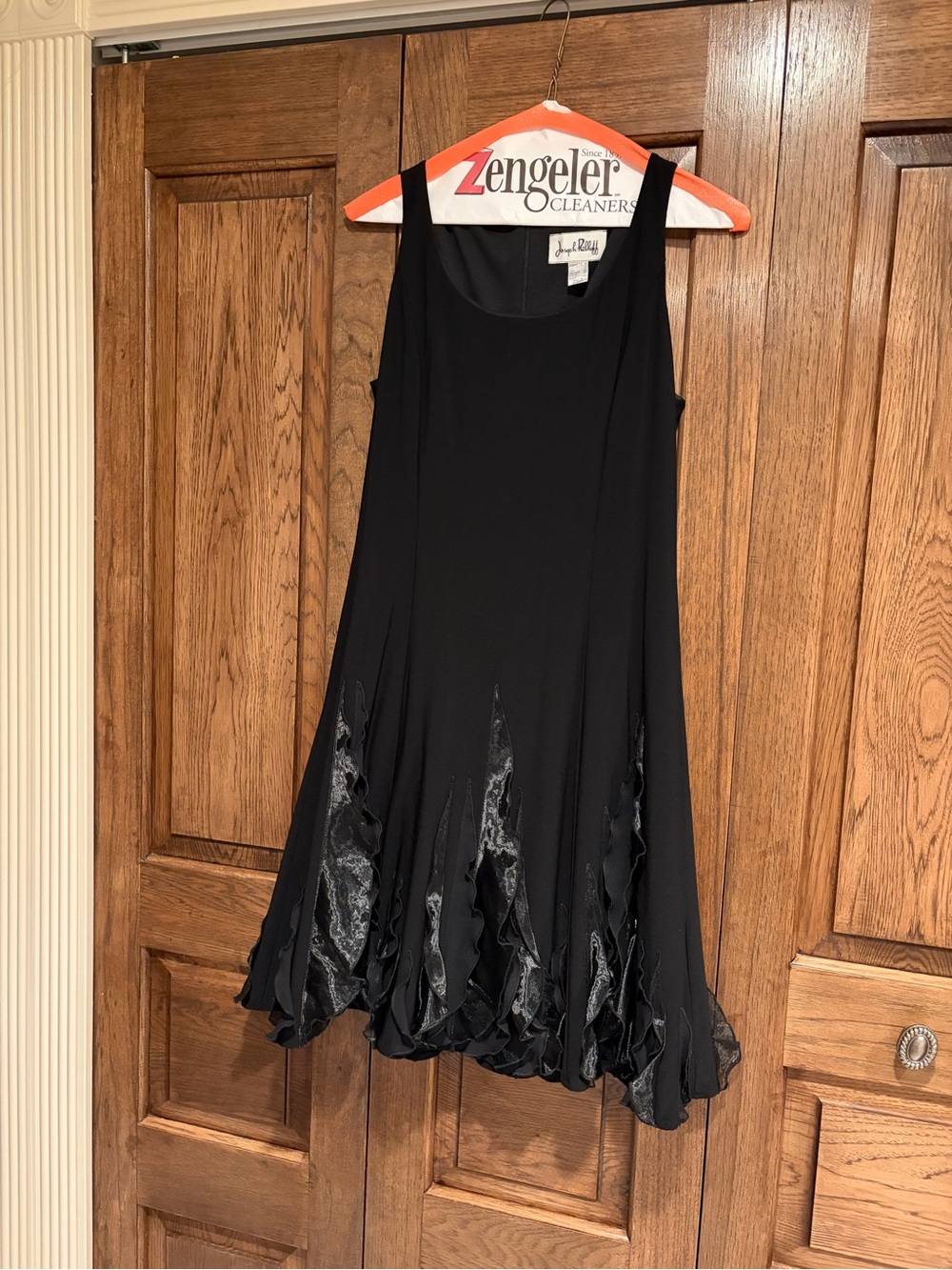 Joseph Ribkoff Black Sleeveless Midi Dress with Textured Hem Panels
